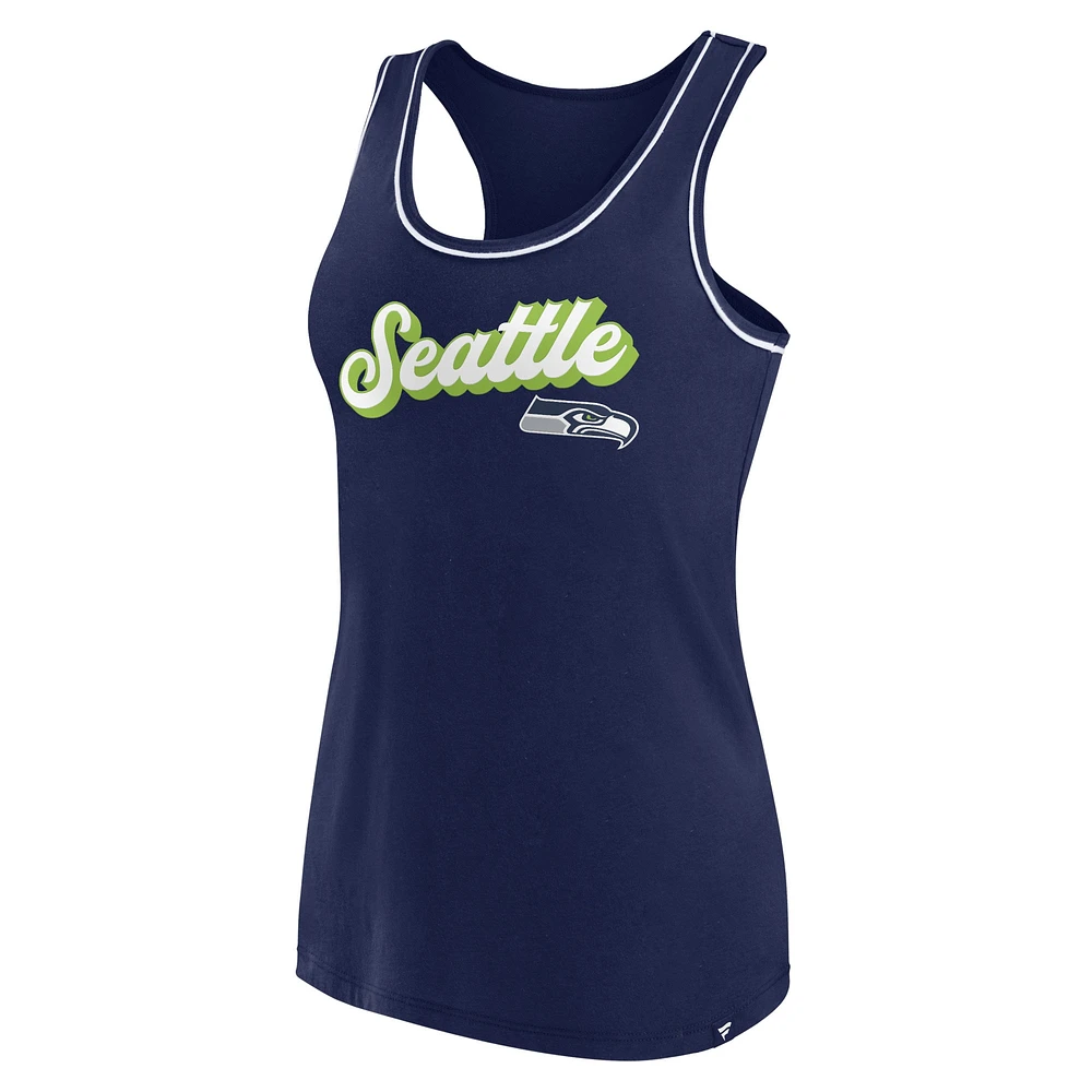 Débardeur à col rond et dos nageur Fanatics College Navy Seattle Seahawks pour femmes