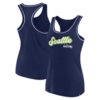 Women's Fanatics College Navy Seattle Seahawks Wordmark Logo Racerback Scoop Neck Tank Top