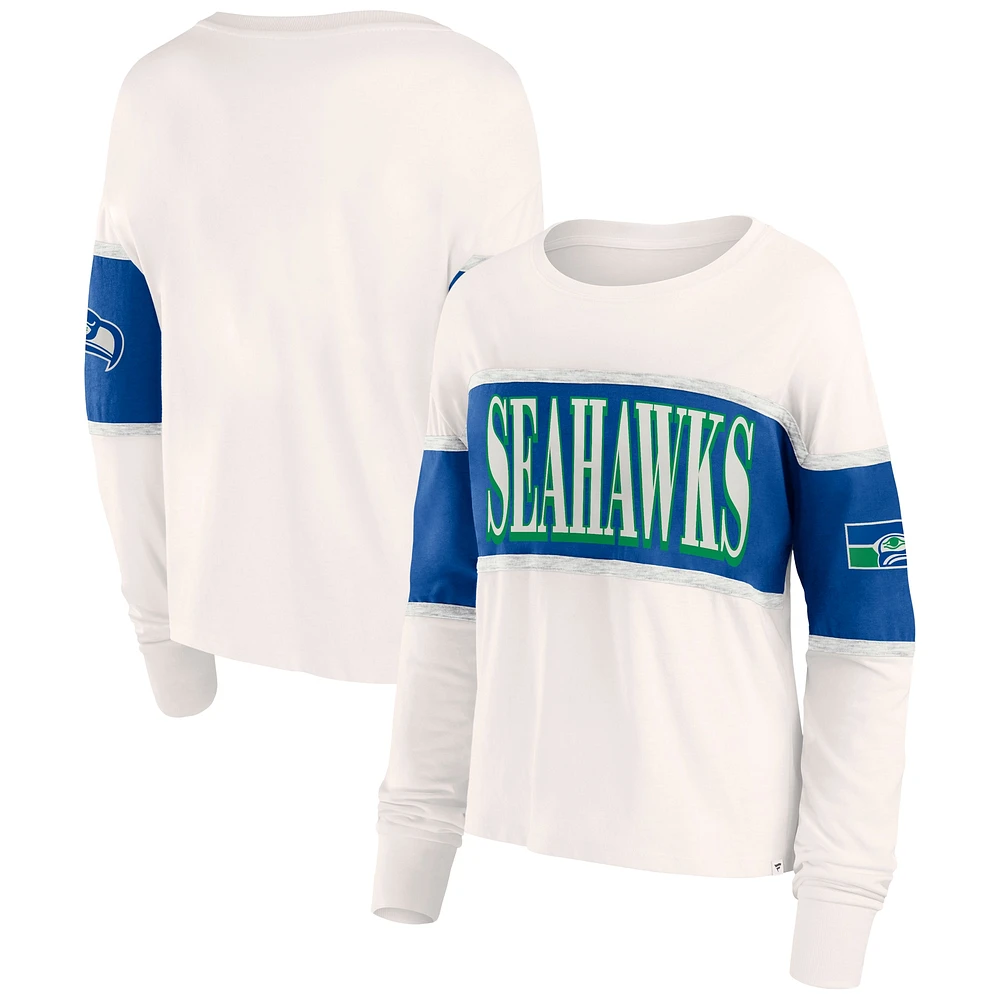 T-shirt à manches longues Fanatics Cream Seattle Seahawks Antique Block pour femmes