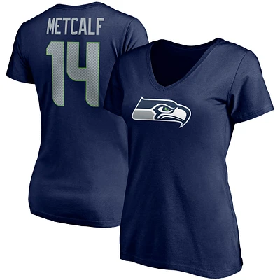 Fanatics DK Metcalf College Navy Seattle Seahawks Player Icon Nom et numéro T-shirt à col en V pour femmes