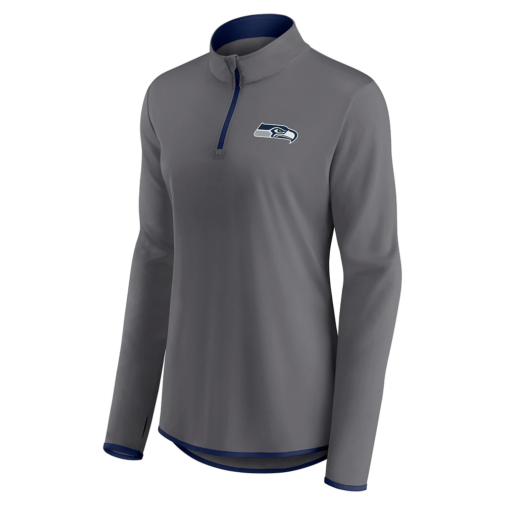 Women's Fanatics  Gray Seattle Seahawks Corner Long Sleeve 1/4 Zip Top