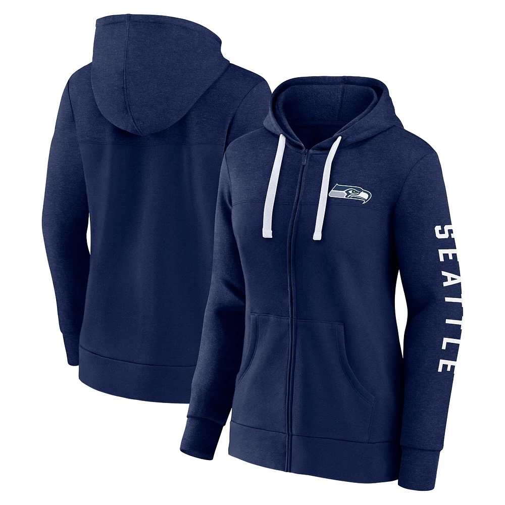 Sweat à capuche entièrement zippé pour femmes Fanatics Heather College Navy Seattle Seahawks grande taille City Ties