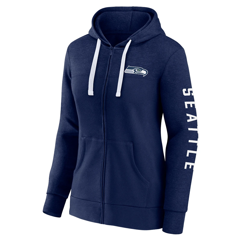 Sweat à capuche entièrement zippé pour femmes Fanatics Heather College Navy Seattle Seahawks grande taille City Ties