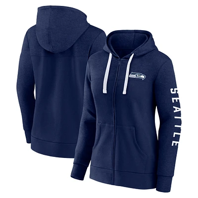 Sweat à capuche entièrement zippé pour femmes Fanatics Heather College Navy Seattle Seahawks grande taille City Ties