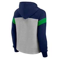 Women's Fanatics Heather Gray/College Navy Seattle Seahawks Bold Play Call Pullover Hoodie