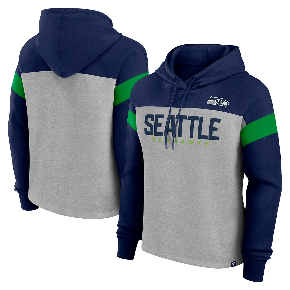 Women's Fanatics Heather Gray/College Navy Seattle Seahawks Bold Play Call Pullover Hoodie