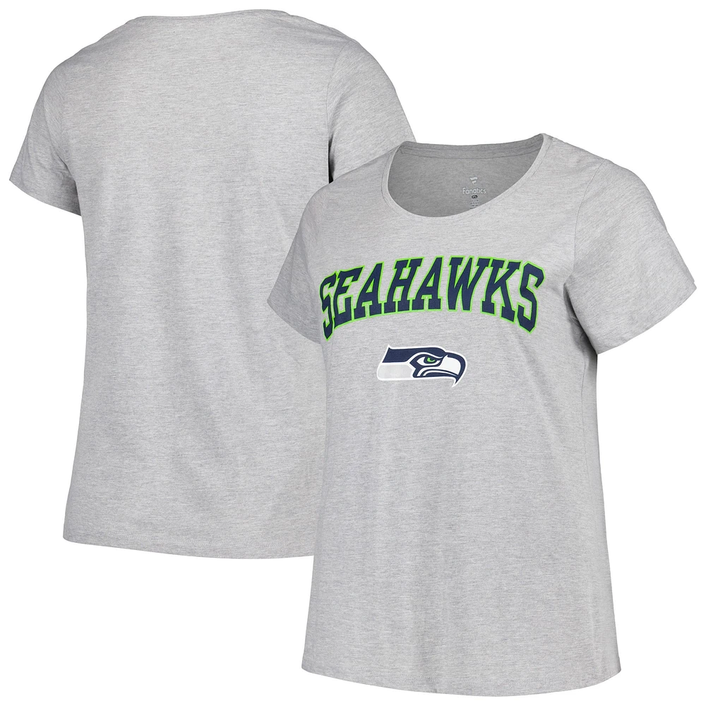 T-shirt fanatiques pour femmes, gris chiné, Seattle Seahawks, grande taille, avec logo arqué