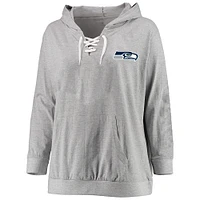 Women's Fanatics Heather Gray Seattle Seahawks Plus Lace-up Pullover Hoodie