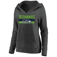 Women's Fanatics Heathered Charcoal Seattle Seahawks First String V-Neck Pullover Hoodie