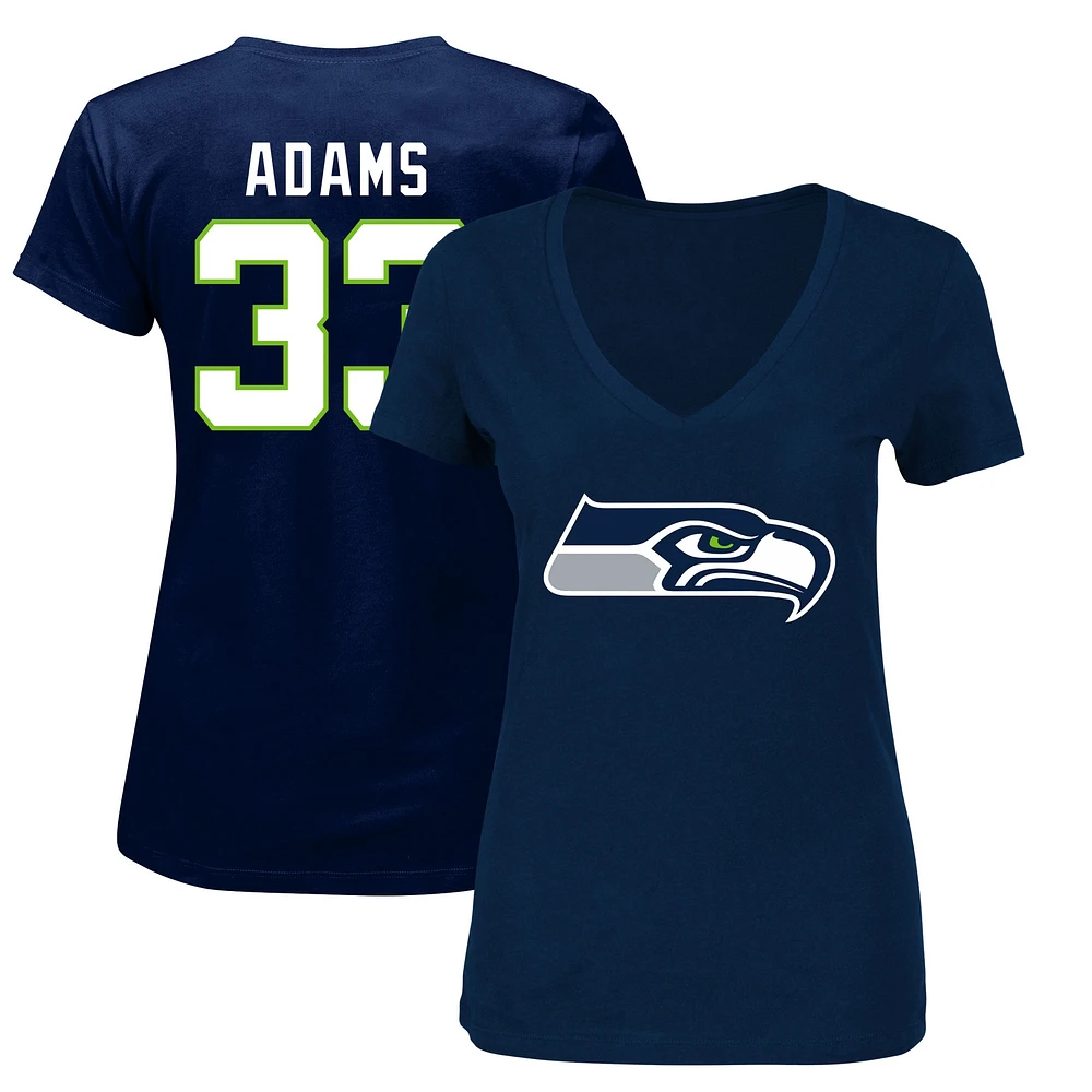 T-shirt à col en V pour femmes de marque fanatiques Jamal Adams College Navy Seattle Seahawks grande taille nom et numéro du joueur