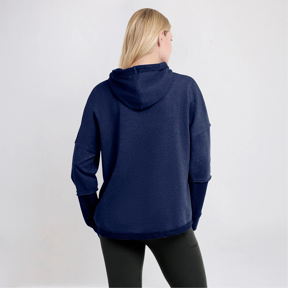 Women's Fanatics Navy Seattle Seahawks Lightewight Modest Crop Lounge Helmet Arch Pullover Hoodie