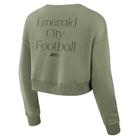 Women's Fanatics Olive Seattle Seahawks Studio Tri-Blend Cropped Pullover Sweatshirt