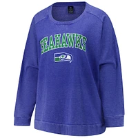 Women's Fanatics  Royal Seattle Seahawks Acid Wash Raglan Pullover Sweatshirt