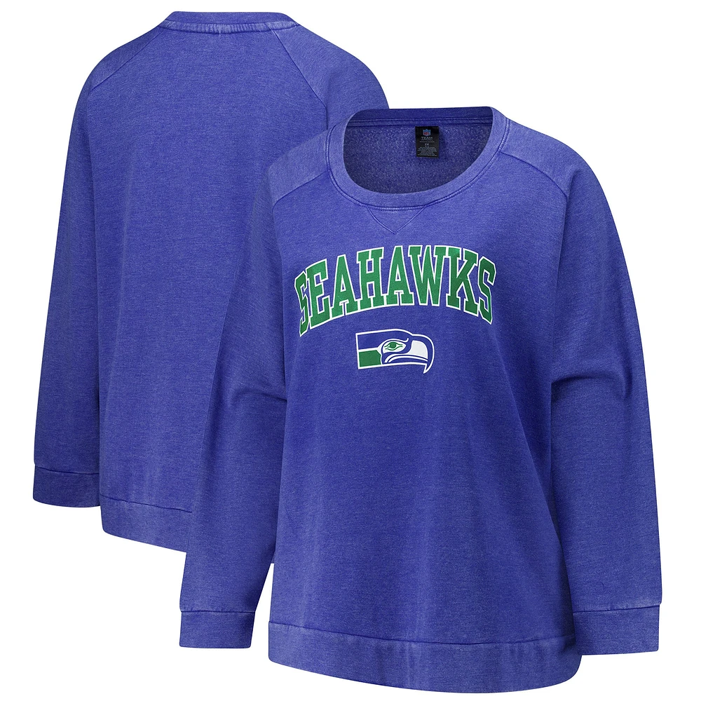 Women's Fanatics  Royal Seattle Seahawks Acid Wash Raglan Pullover Sweatshirt