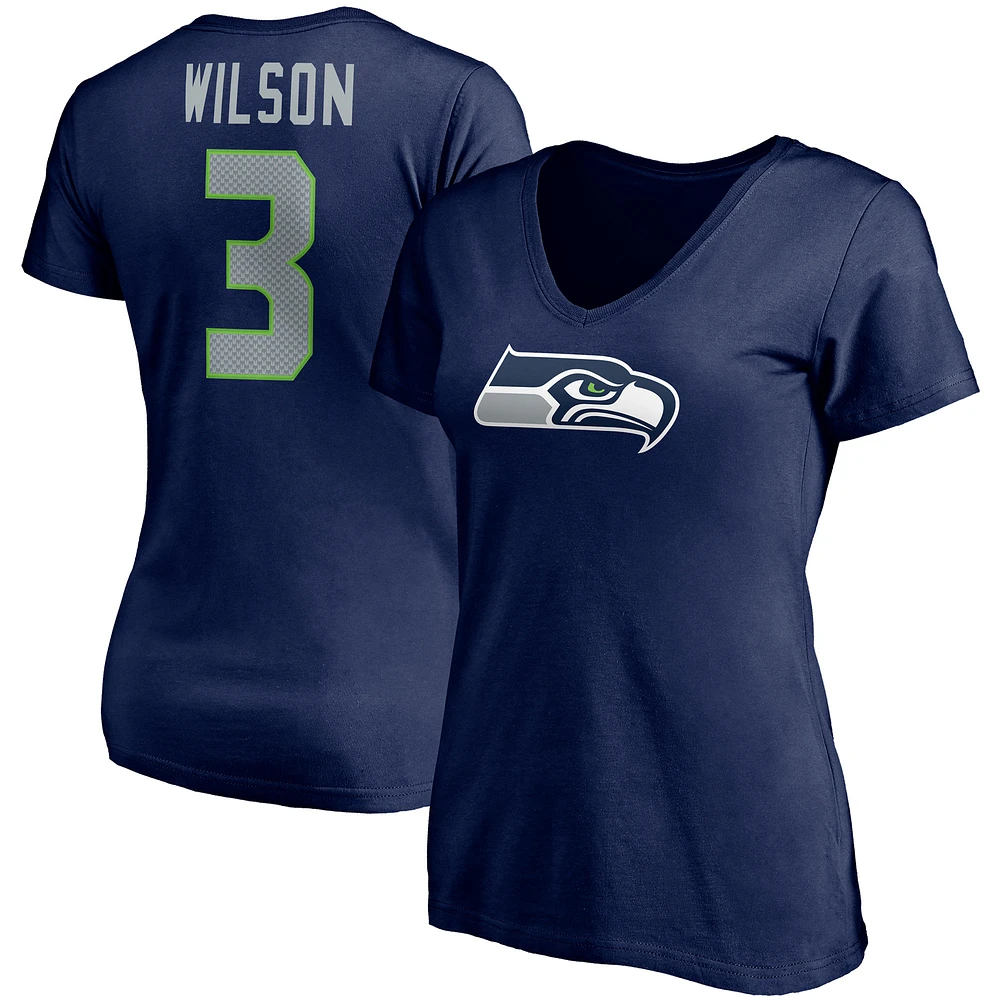 Fanatics pour femmes Russell Wilson College Navy Seattle Seahawks Player Icon Nom et numéro T-shirt à col en V