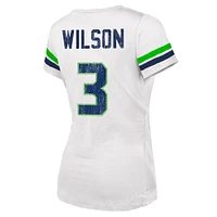 T-shirt blanc à col en V avec nom et numéro de joueur mode des Seattle Seahawks marque Russell Wilson fanatiques pour femmes