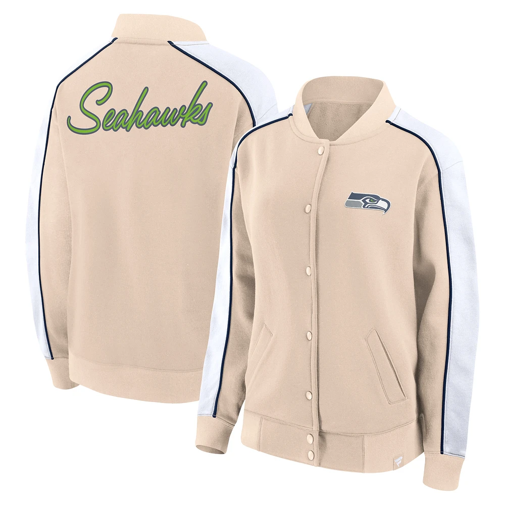 Veste universitaire à bouton-pression complète Fanatics Tan Seattle Seahawks Lounge pour femmes