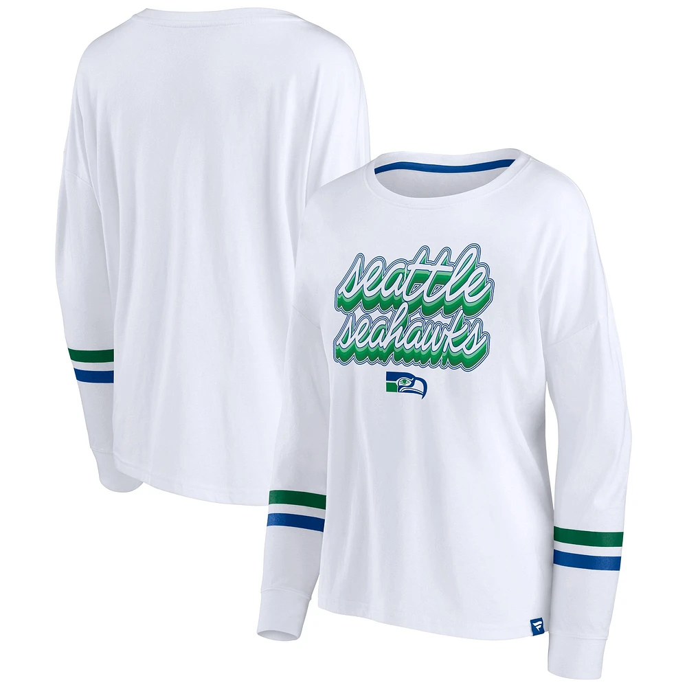 Fanatics pour femmes, blanc, Seattle Seahawks Retro Power - T-shirt à manches longues