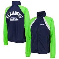 Veste de survêtement raglan entièrement zippée pour femme G-III 4Her by Carl Banks College Navy/Neon Green Seattle Seahawks Confetti