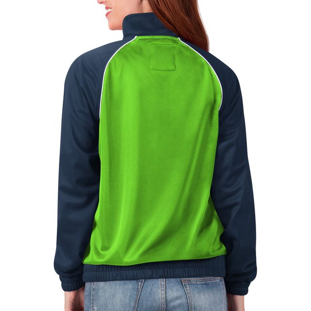 G-III 4Her par Carl Banks pour femmes bleu Seattle Seahawks Backfield Raglan - Veste de survêtement entièrement zippée