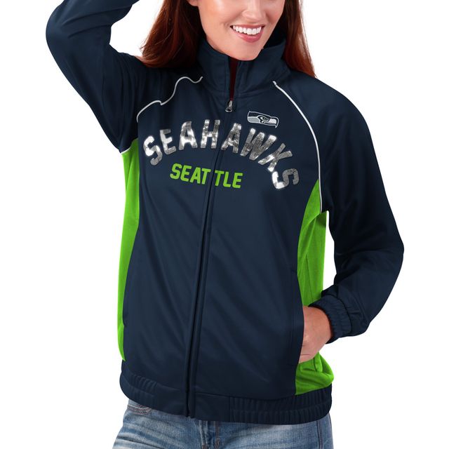 G-III 4Her par Carl Banks pour femmes bleu Seattle Seahawks Backfield Raglan - Veste de survêtement entièrement zippée