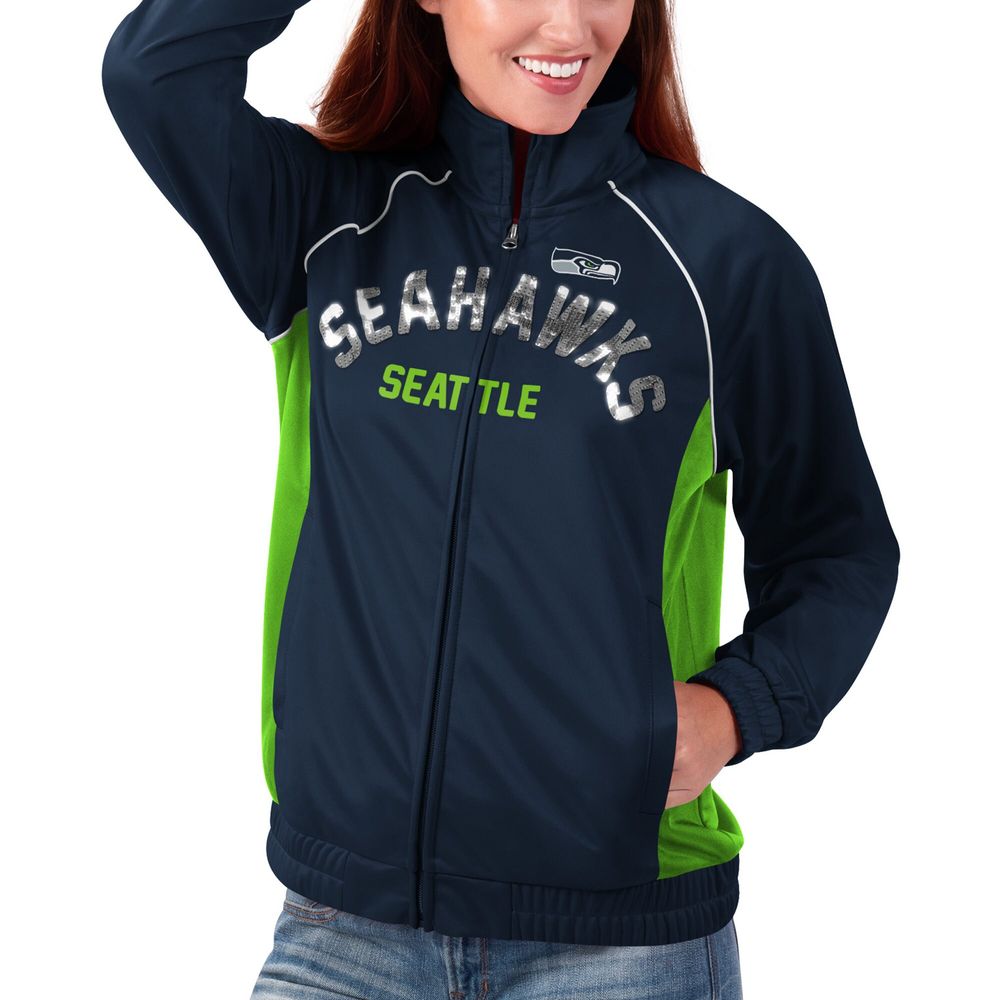 Women's G-III 4Her by Carl Banks College Navy Seattle Seahawks Backfield Raglan - Full-Zip Track Jacket