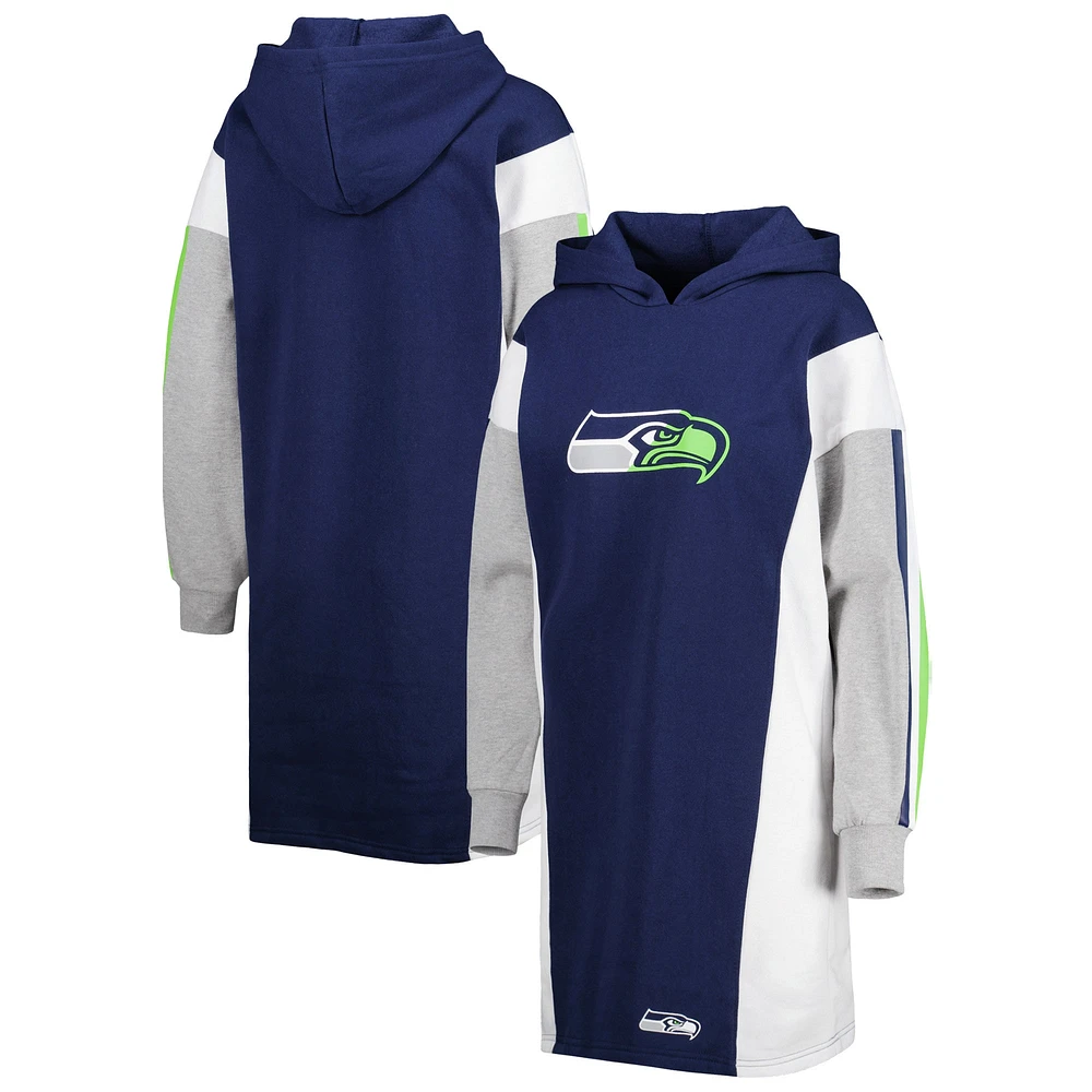 Robe t-shirt à capuche manches longues pour femme G-III 4Her by Carl Banks College Navy Seattle Seahawks Bootleg