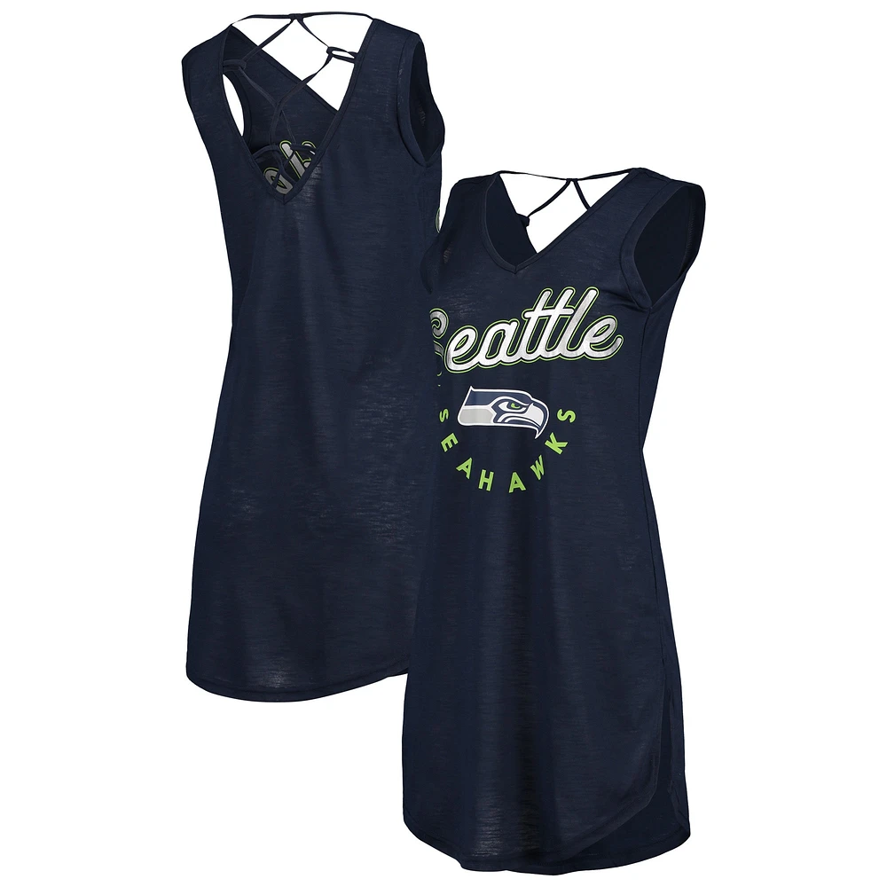 Robe cache-cou à col en V G-III 4Her par Carl Banks College pour femmes, bleu marine, Seattle Seahawks Game Time Swim