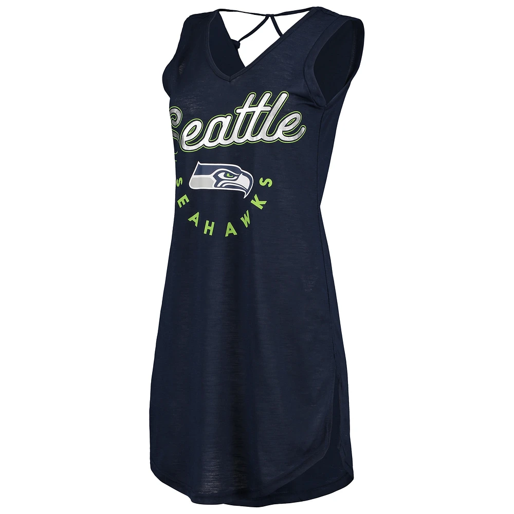 Women's G-III 4Her by Carl Banks College Navy Seattle Seahawks Game Time Swim V-Neck Cover-Up Dress