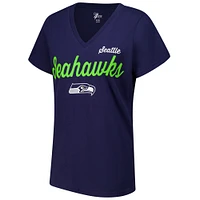 T-shirt à col en V d'après-saison G-III 4Her by Carl Banks pour femme, bleu marine, des Seattle Seahawks