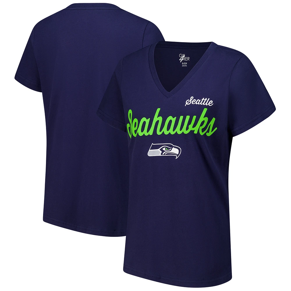 T-shirt à col en V d'après-saison G-III 4Her by Carl Banks pour femme, bleu marine, des Seattle Seahawks