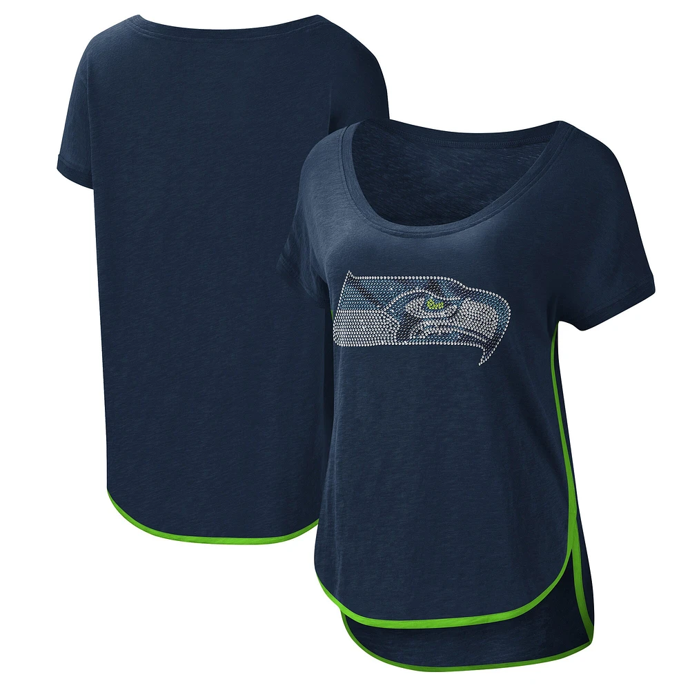 T-shirt à encolure dégagée pour femme G-III 4Her by Carl Banks Seattle Seahawks College Navy Rookie