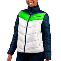 Veste matelassée entièrement zippée G-III 4Her par Carl Banks pour femmes, blanc/bleu marine, Seattle Seahawks New Star