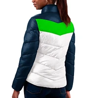 Veste matelassée entièrement zippée G-III 4Her par Carl Banks pour femmes, blanc/bleu marine, Seattle Seahawks New Star