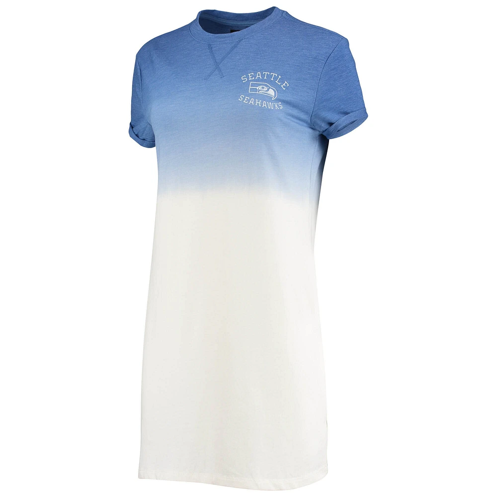 Robe t-shirt à trois mélanges Ombre Seahawks de Seattle chiné royal/blanc la malbouffe pour femme