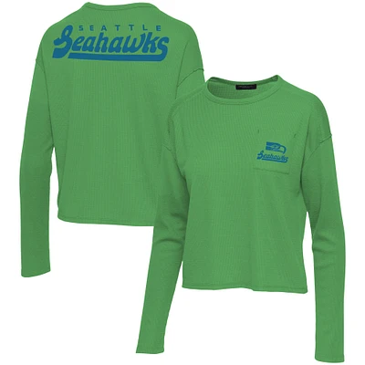 T-shirt thermique à manches longues avec poche pour femmes Junk Food vert fluo Seattle Seahawks