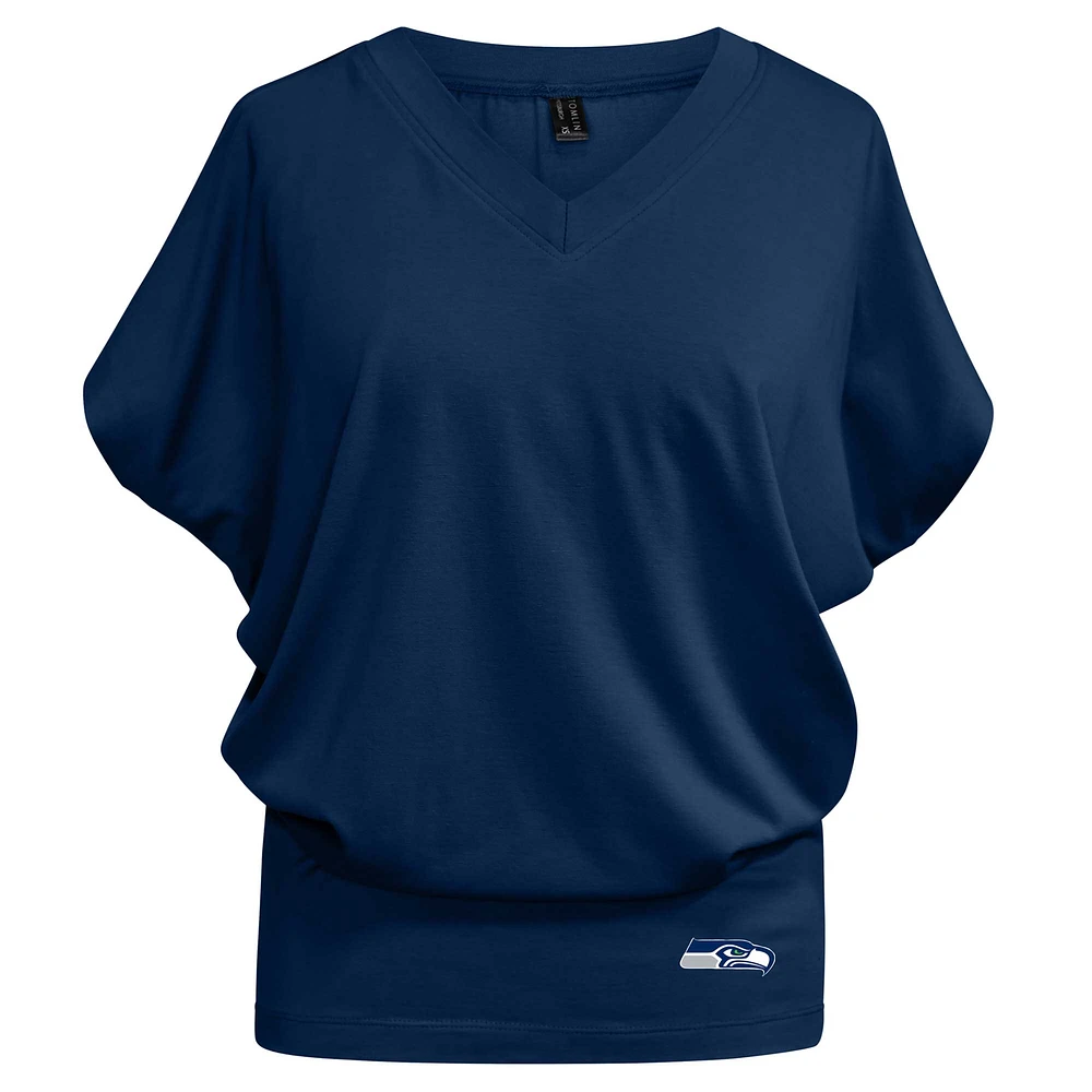 T-shirt blousy à col en V Kiya Tomlin College pour femmes, bleu marine, Seattle Seahawks