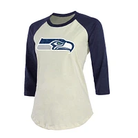 Women's Majestic Threads DK Metcalf Cream Seattle Seahawks Player Name & Number Tri-Blend Three-Quarter Sleeve T-Shirt