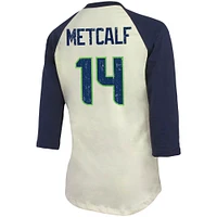 Women's Majestic Threads DK Metcalf Cream Seattle Seahawks Player Name & Number Tri-Blend Three-Quarter Sleeve T-Shirt