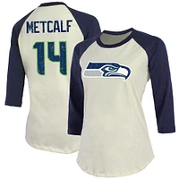 T-shirt à manches trois-quarts tri-mélange pour femmes Majestic Threads DK Metcalf crème Seattle Seahawks nom et numéro du joueur