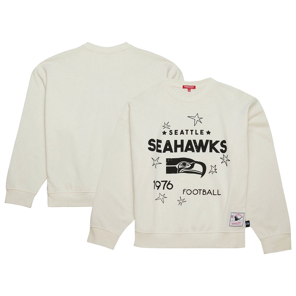 Women's Mitchell & Ness  Cream Seattle Seahawks Throwback Logo 3.0 Pullover Sweatshirt