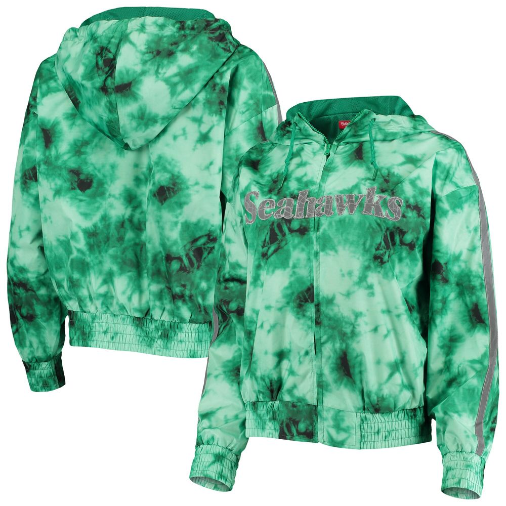 Women's Mitchell & Ness Neon Green Seattle Seahawks Galaxy Full-Zip Windbreaker Hoodie Jacket