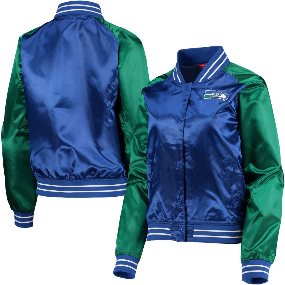 Women's Mitchell & Ness Royal Seattle Seahawks Team 2.0 Satin Raglan Full-Snap Jacket