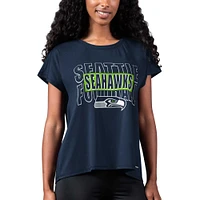 T-shirt MSX by Michael Strahan pour femmes, bleu marine, Seattle Seahawks Abigail avec fente au dos