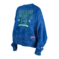 Women's New Era Blue Seattle Seahawks Throwback Boxy Sweatshirt