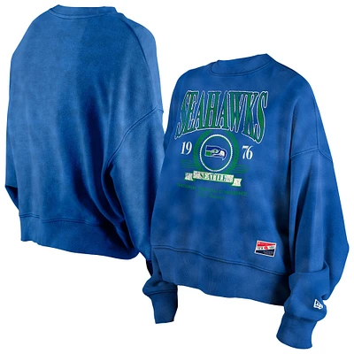 Women's New Era Blue Seattle Seahawks Throwback Boxy Sweatshirt