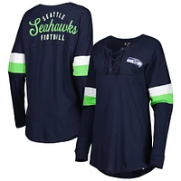 Women's New Era College Navy Seattle Seahawks Athletic Varsity Lightweight Lace-Up Long Sleeve T-Shirt