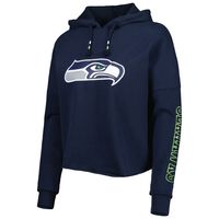 Women's New Era College Navy Seattle Seahawks Foil Sleeve Pullover Hoodie