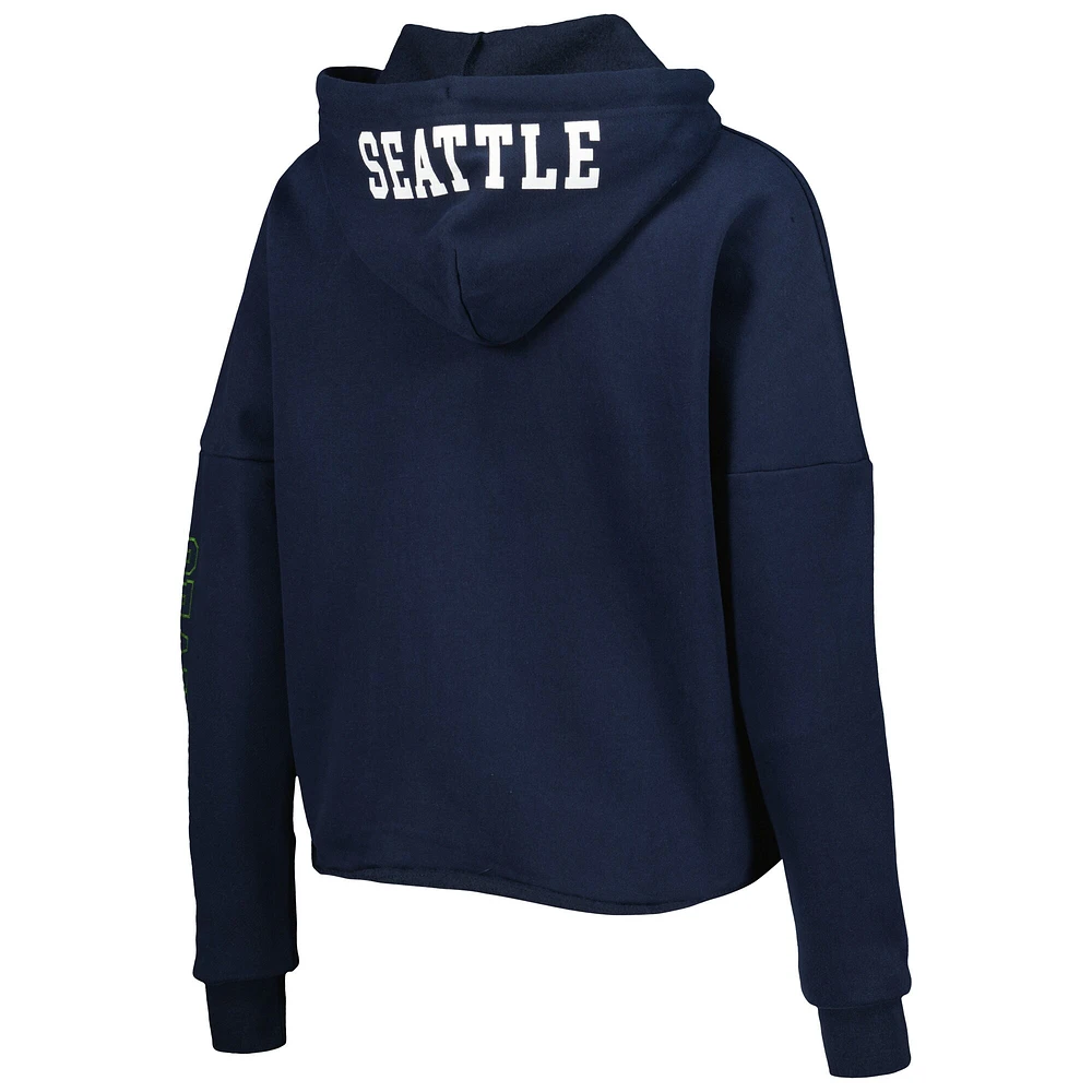 Women's New Era College Navy Seattle Seahawks Foil Sleeve Pullover Hoodie