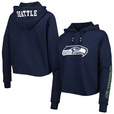 Women's New Era College Navy Seattle Seahawks Foil Sleeve Pullover Hoodie